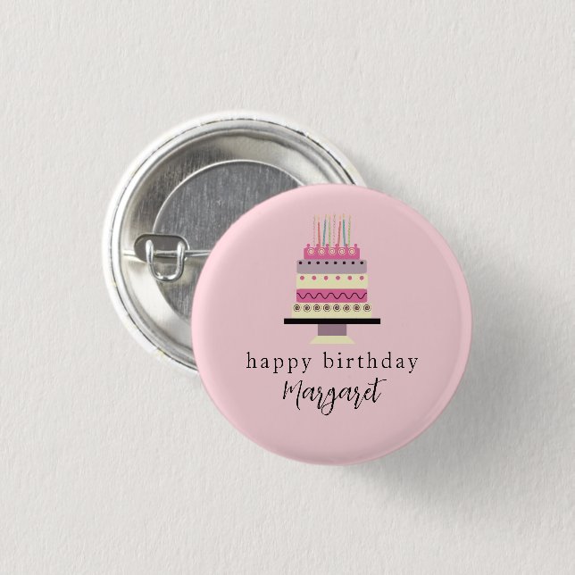 Badge Rond 2,50 Cm Cute traditionnelle Anniversaire Fille Couche Rose (Devant & derrière)