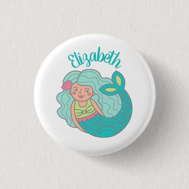 Badge Rond 2,50 Cm Cute Turquoise sirène magique personnalisée (Devant)