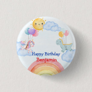 Badge Rond 2,50 Cm Cute unicorn Dinosaur arc-en-ciel Balloon Annivers