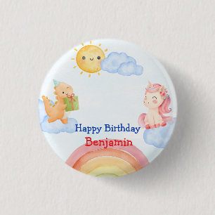 Badge Rond 2,50 Cm Cute unicorn Dinosaur arc-en-ciel fête d'anniversa