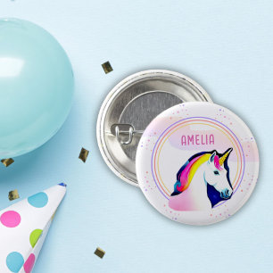 Badge Rond 2,50 Cm Cute Unicorn Magical Stars Fille Nom Anniversaire