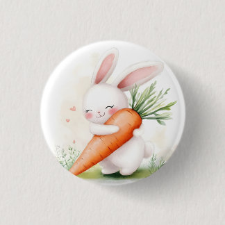 Badge Rond 2,50 Cm Cute Watercolor Spring Bunny Carrot