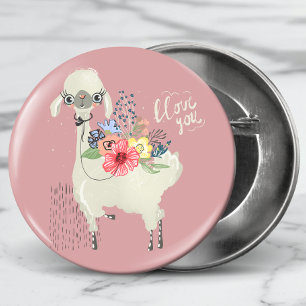 Badge Rond 2,50 Cm Cute Whimsical Moderne Llama Je Vous Aime