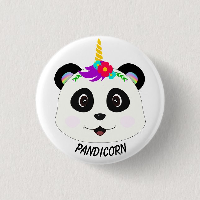 Badge Rond 2,50 Cm Cute Whimsical Panda Unicorn Pandicorn (Devant)
