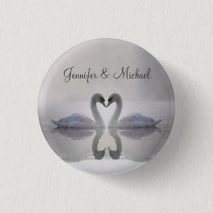 Badge Rond 2,50 Cm Cygnes dans le bouton de ~ d'amour