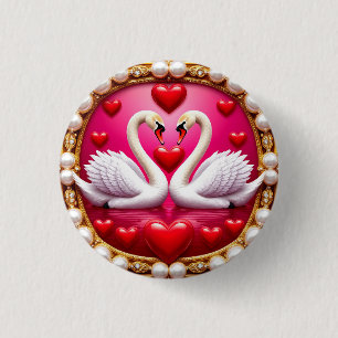 Badge Rond 2,50 Cm Cygnes de mariage romantiques encadrés par Ornat