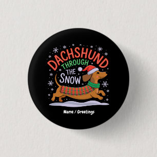 Badge Rond 2,50 Cm Dachshund à travers la neige drôle chien de Noël