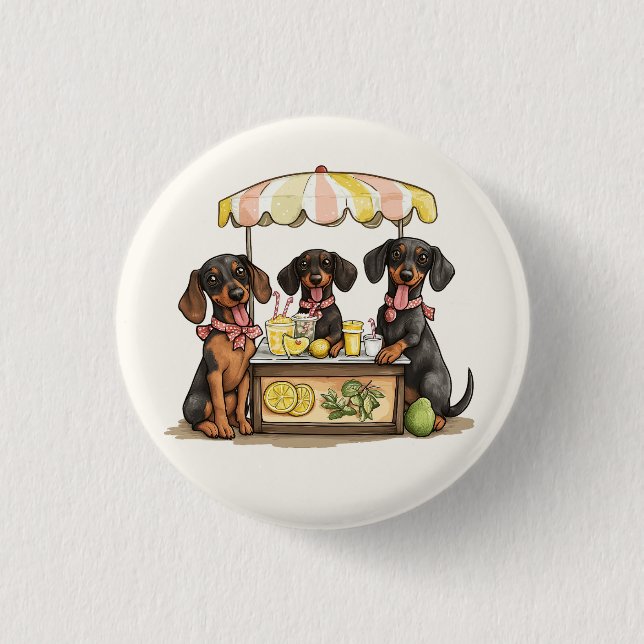 Badge Rond 2,50 Cm Dachshund Chiens Lemonade Stand (Devant)