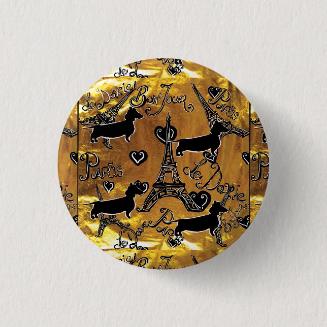 Badge Rond 2,50 Cm Dachshund Or (Devant)
