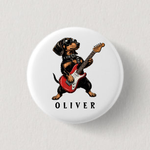 Badge Rond 2,50 Cm Dachshund Rocker Cool Chien de Joue à la Guitare É