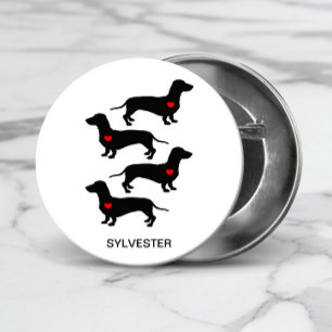 Badge Rond 2,50 Cm Dachshund Saucisse Chien Coeur du Coeur Nom