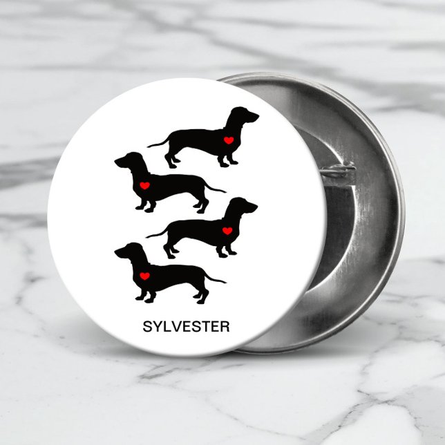 Badge Rond 2,50 Cm Dachshund Saucisse Chien Coeur du Coeur Nom (Add a Name to personalize, or add other text, or remove if not required.)