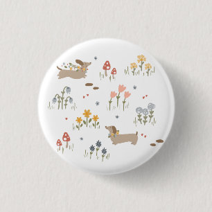 Badge Rond 2,50 Cm Dachshund Weiner Amoureux de les chiens Fleur sauv