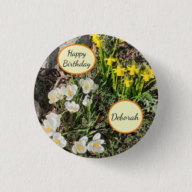 Badge Rond 2,50 Cm Daffodiles et Crocus Anniversaire (Devant)