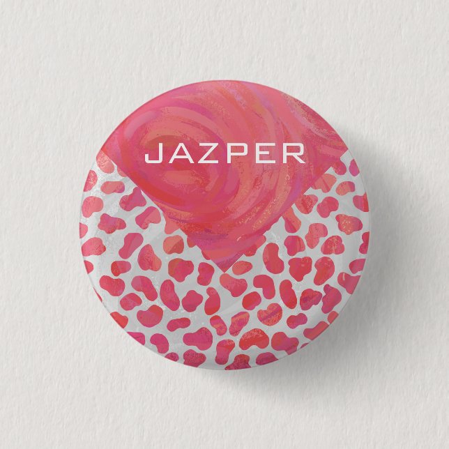 Badge Rond 2,50 Cm Dalmatie rose et blanc avec monogramme (Devant)