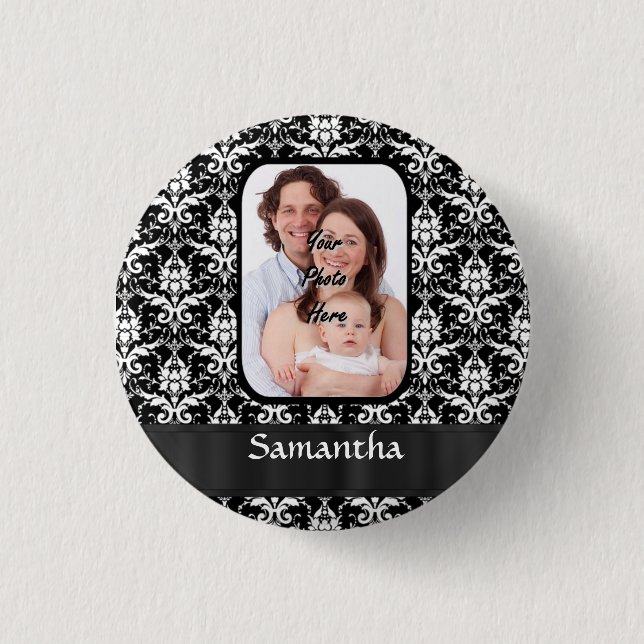 Badge Rond 2,50 Cm Damas noir et blanc (Devant)