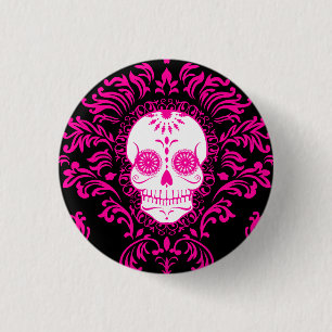 Badge Rond 2,50 Cm Damassé morte - Pin chic de bouton de crâne de