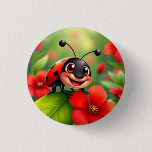 Badge Rond 2,50 Cm Dame coccinelle de dessin animé souriante assise s