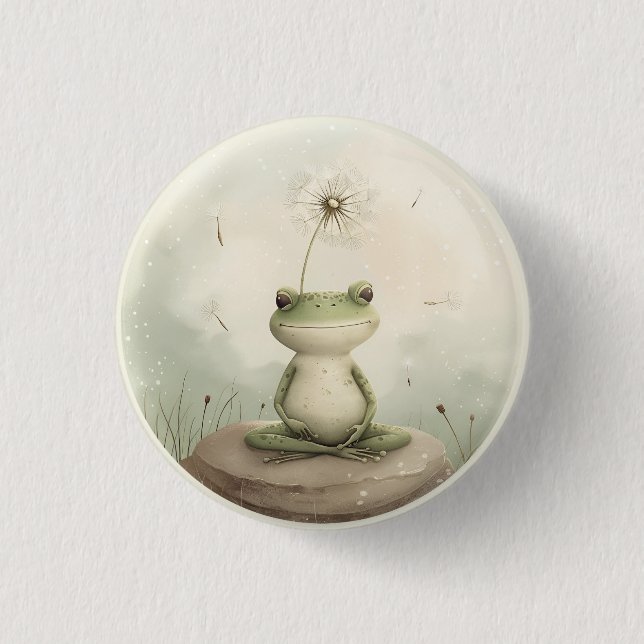 Badge Rond 2,50 Cm Dandelion de méditation de grenouille (Devant)