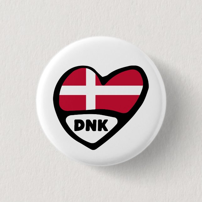 Badge Rond 2,50 Cm Danemark Code Pays Drapeau Insigne Coeur Pin, DNK (Devant)