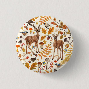 Badge Rond 2,50 Cm Dans les bois / Cerf d'automne sur le blanc