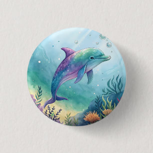 Badge Rond 2,50 Cm Dauphin peint à l'aquarelle