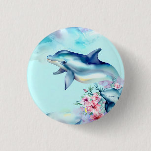 Badge Rond 2,50 Cm Dauphin peint à l'aquarelle