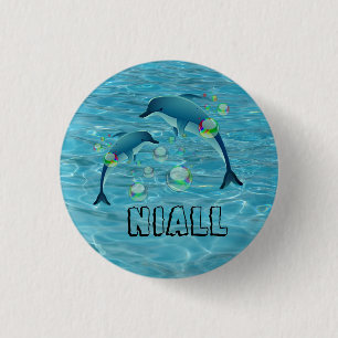 Badge Rond 2,50 Cm Dauphins et bulles amusants