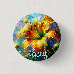 Badge Rond 2,50 Cm Daylilies Daylilies Fleur Jaune Turquoise Personna