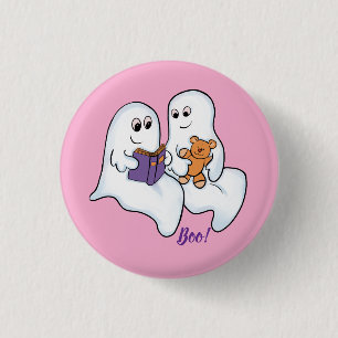Badge Rond 2,50 Cm De mignons fantômes lisant ensemble à Halloween