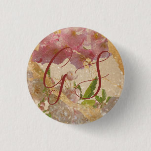 Badge Rond 2,50 Cm Découpage florale Monogram Gold Shimmer personnali