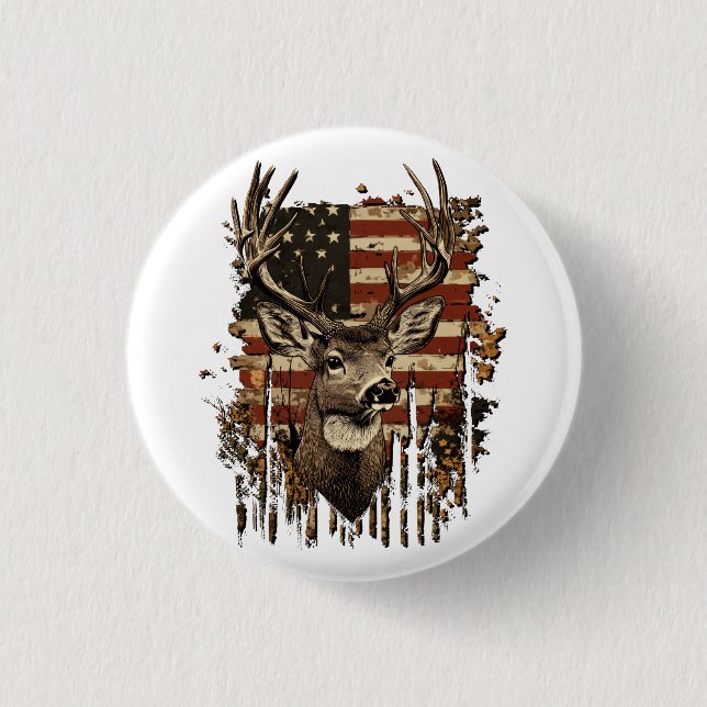 Badge Rond 2,50 Cm Deer, Buck Season USA Flag (Devant)