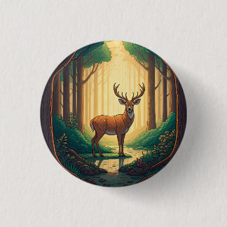 Badge Rond 2,50 Cm Deer standing by a stream in a forest