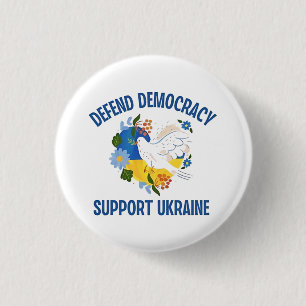 Badge Rond 2,50 Cm Défendre la démocratie soutenir l'Ukraine Amérique