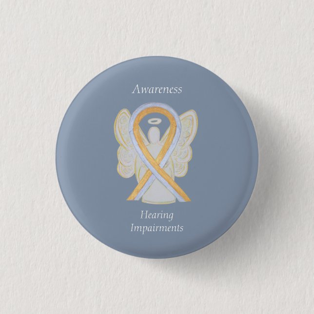 Badge Rond 2,50 Cm Déficience auditive Sensibilisation Ruban Angel Pi (Devant)