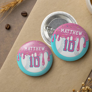 Badge Rond 2,50 Cm Dégoulinade de baseball rose et bleu