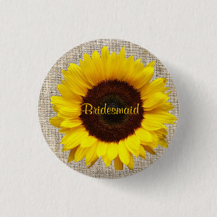 Badge Rond 2,50 Cm Demoiselle d'honneur rustique de tournesol de