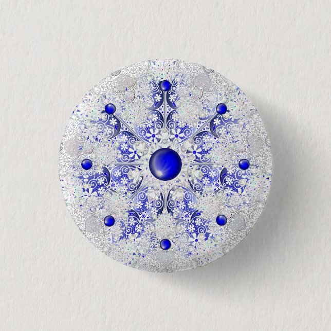 Badge Rond 2,50 Cm Dentelle en céramique Bleu de Grèce & flocon de ne (Devant)