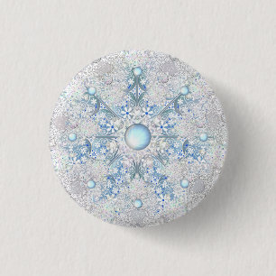 Badge Rond 2,50 Cm Dentelle en céramique bleu et flocons de neige