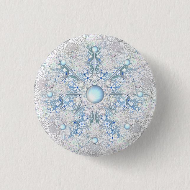 Badge Rond 2,50 Cm Dentelle en céramique bleu et flocons de neige (Devant)