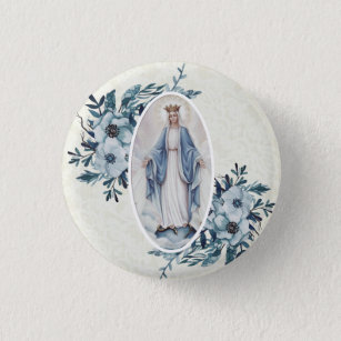 Badge Rond 2,50 Cm Dentelle florale bleue de Vierge Marie de  Madonna