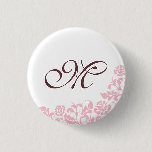 Badge Rond 2,50 Cm Dentelle rose initial Monogramme