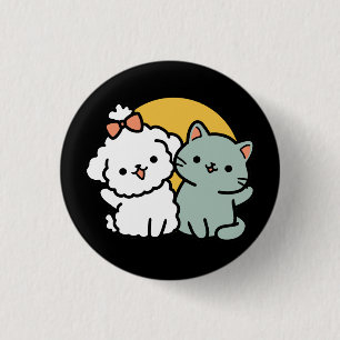 Badge Rond 2,50 Cm Des amis vrais pour toujours   Cute Cat & Chien Du
