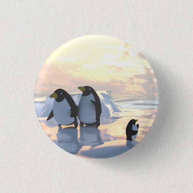 Badge Rond 2,50 Cm des pingouins qui refroidissent sur une banquise (Devant)