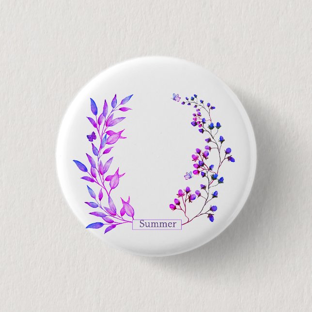 Badge Rond 2,50 Cm Design original de fleurs et branches violettes (Devant)