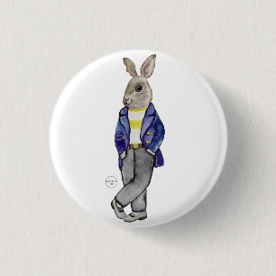 Badge Rond 2,50 Cm Dessin à la main élégant de lapin aquarelle