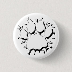 Badge Rond 2,50 Cm Dessin à pattes de chien argenté