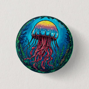 Badge Rond 2,50 Cm Dessin animé de méduse