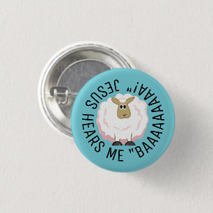 Badge Rond 2,50 Cm Dessin animé de mouton blanc duveteux