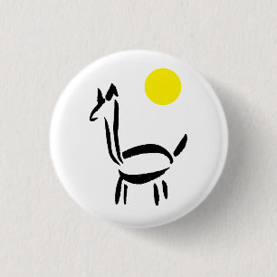 Badge Rond 2,50 Cm Dessin au pinceau Lama Alpaga Animal avec Soleil
